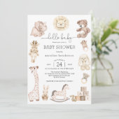 可愛いベビーおもちゃプルシエ男女兼用ベビーシャワー 招待状 (スタンド正面)