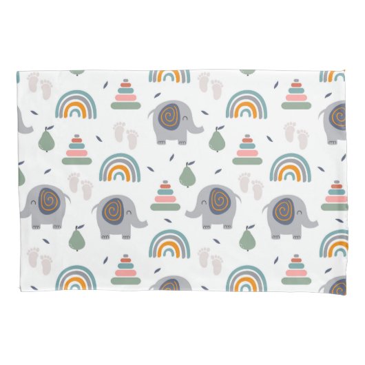 可愛いベビーおもちゃ柄 枕カバー (正面)