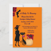 可愛いベビーがブルーイング魔女カボチャ猫の赤ちゃんシャワー 招待状 (正面)