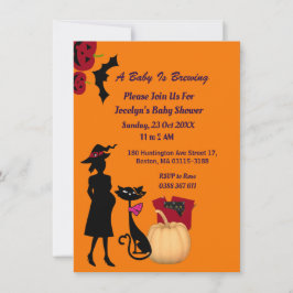 可愛いベビーがブルーイング魔女カボチャ猫の赤ちゃんシャワー 招待状
