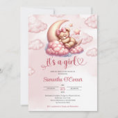 可愛いベビーが月の上で寝ているベビーシャワー 招待状 (正面)