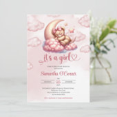 可愛いベビーが月の上で寝ているベビーシャワー 招待状 (スタンド正面)