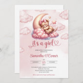 可愛いベビーが月の上で寝ているベビーシャワー 招待状 (正面/裏面)