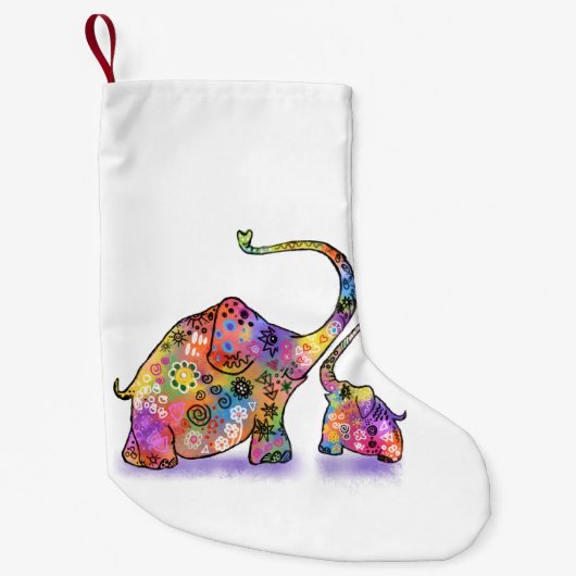 可愛いベビーとマムエレファントクリスマスストッキング スモールクリスマスストッキング (正面)