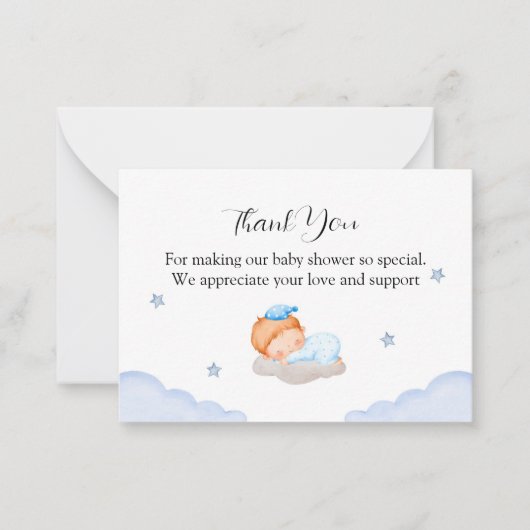 可愛いベビーの雲の赤ちゃんシャワーありがとう ノートカード (正面)