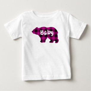 可愛いベビーはピンクの黒い格子模様 ベビーTシャツ