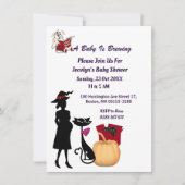 可愛いベビーはブルーイング魔女キャット幽霊ベビーシャワー 招待状 (正面)