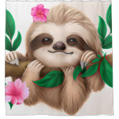 可愛いベビーぶら下がったナマケモノの木 シャワーカーテン (正面)