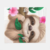 可愛いベビーぶら下がったナマケモノの木 フリースブランケット (正面(横))