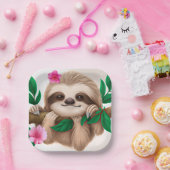 可愛いベビーぶら下がったナマケモノの木 ペーパープレート (パーティー)