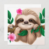 可愛いベビーぶら下がったナマケモノの木 招待状 (正面/裏面)