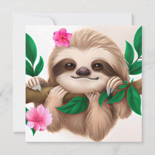 可愛いベビーぶら下がったナマケモノの木 招待状 (正面)