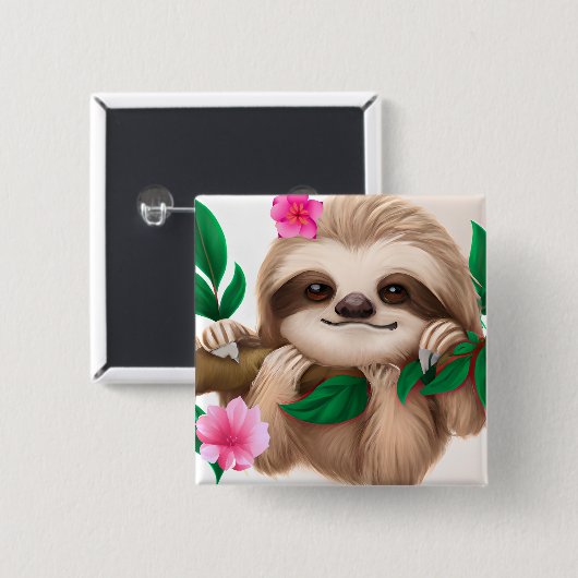 可愛いベビーぶら下がったナマケモノの木 缶バッジ (正面&裏面)