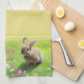 可愛いベビーウサギの花の牧草地、復活祭 キッチンタオル (四つ折り)