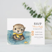 可愛いベビーオッター男女兼用ベビーシャワー 出欠カード (スタンド正面)