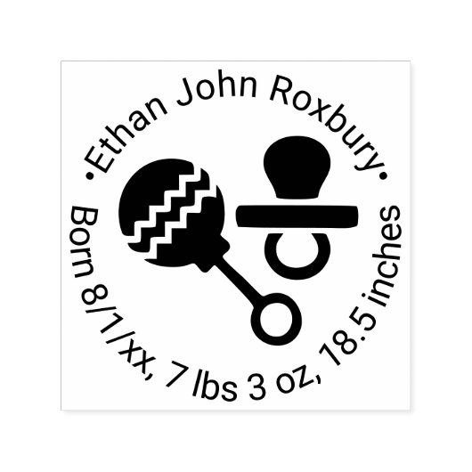 可愛いベビーガラガラとお菓子誕生のお知らせ セルフインキングスタンプ (デザイン)