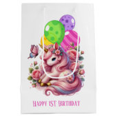 可愛いベビーガールズ初誕生日 ミディアムペーパーバッグ (裏面)