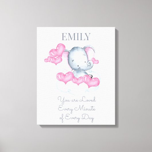 可愛いベビーガールゾウが大好パーソナライズされたき キャンバスプリント (正面)