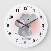 可愛いベビーガールゾウの名前 ラージ壁時計 (正面)