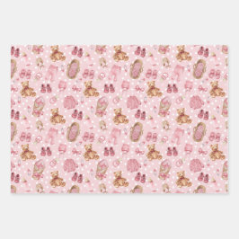 可愛いベビーガール赤ちゃんシャワーteddyベアーベアーズウェア ラッピングペーパーシート