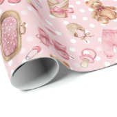 可愛いベビーガール赤ちゃんシャワーteddyベアーベアーズウェア ラッピングペーパー (ロールコーナー)