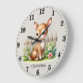 可愛いベビーガール鹿の名前を追加 ラージ壁時計 (傾斜)
