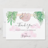 可愛いベビーガールSlothベビーシャワーありがとう サンキューカード (正面)