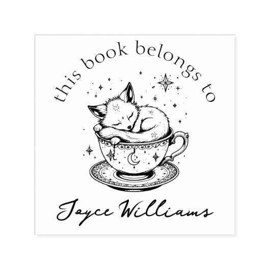 可愛いベビーキツネ眠る魔法の星空のティーカップブック セルフインキングスタンプ (デザイン)