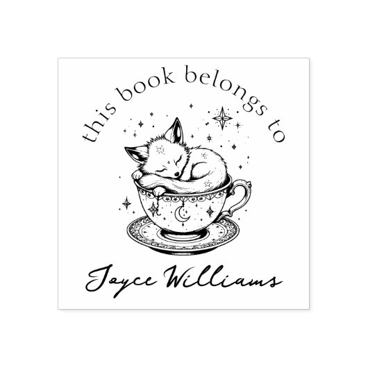 可愛いベビーキツネ眠る魔法の星空のティーカップブック ラバースタンプ (インプリント)