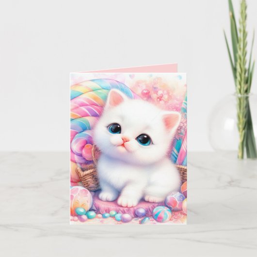 可愛いベビーキャンディ猫どんな目的でもメッセージを追加 カード (正面)
