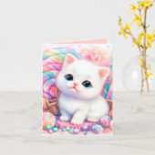 可愛いベビーキャンディ猫どんな目的でもメッセージを追加 カード (黄色い花)