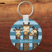 可愛いベビーキリン・トリオ、お子様の名前を追加 キーホルダー (正面)