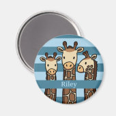 可愛いベビーキリン・トリオ、お子様の名前を追加 マグネット (正面/裏面)