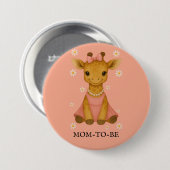 可愛いベビーキリンinピンクの女の子の母になる 缶バッジ (正面&裏面)