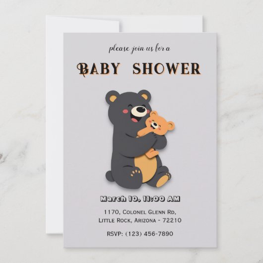 可愛いベビークマとママ熊シャワーカード 招待状 (正面)