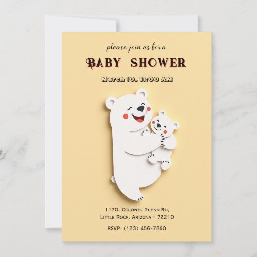 可愛いベビークマとママ熊シャワーカード 招待状 (正面)