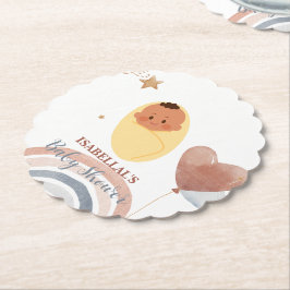 可愛いベビークマのアフリカ系アメリカ人の男の子のベビーシャワー ペーパーコースター