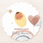 可愛いベビークマのアフリカ系アメリカ人の男の子のベビーシャワー ペーパーコースター (正面)