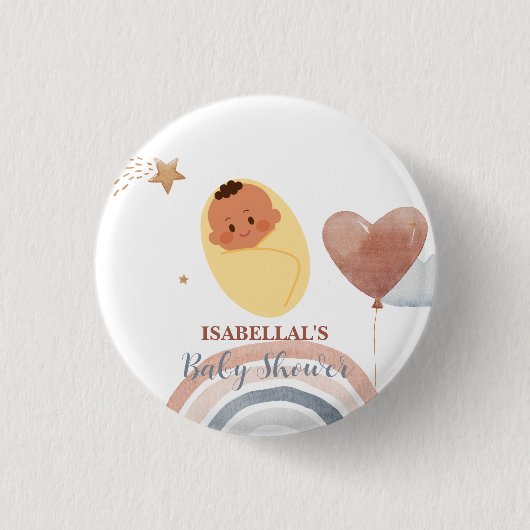可愛いベビークマのアフリカ系アメリカ人の男の子のベビーシャワー 缶バッジ (正面)