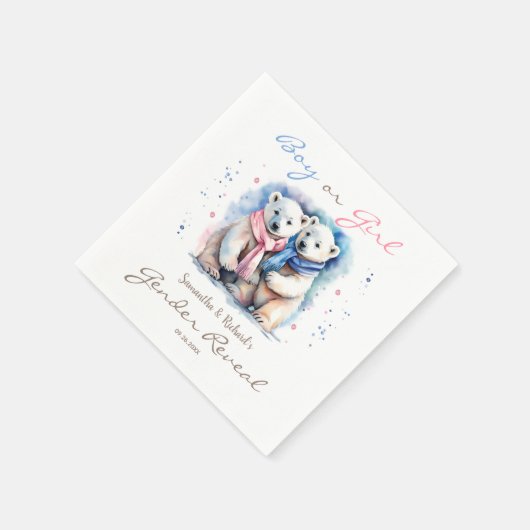 可愛いベビークマの少年と少女の冬のジェンダーの明け スタンダードカクテルナプキン (角)