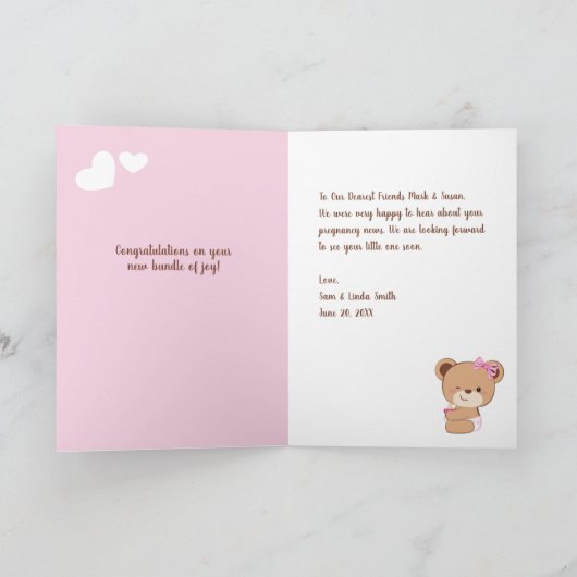 可愛いベビークマ赤ちゃんシャワーカード カード (内部)