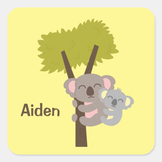 可愛いベビーコアラベアとママ子供へ スクエアシール (正面)