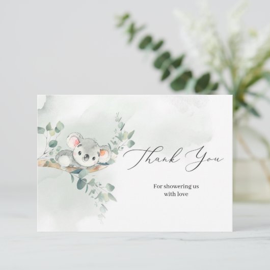 可愛いベビーコアラ緑のユーカリ感謝していスユー エンクロージャーカード (スタンド正面)