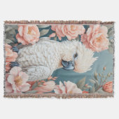 可愛いベビーコカトオウム柔らかいピンクの花 スローブランケット (正面)