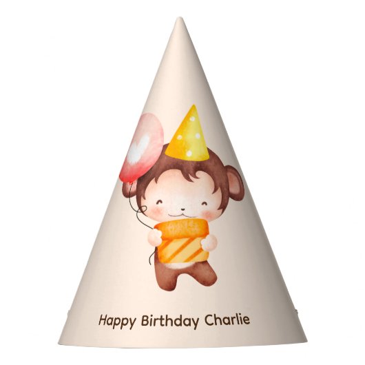 可愛いベビーサル風船とケーキ，誕生日 パーティーハット (正面)