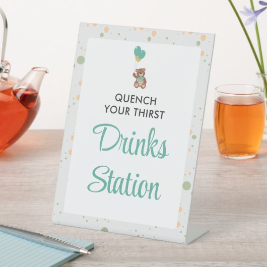 可愛いベビーシャワーテディベアバルーンドリンクステーション 台座サイン (インサイチュ)