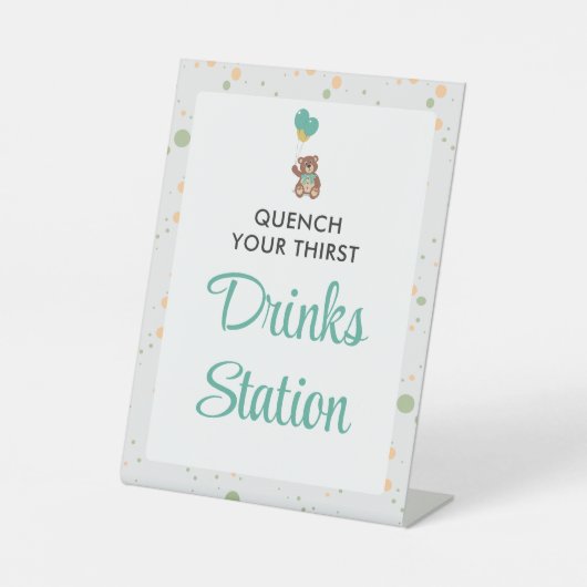 可愛いベビーシャワーテディベアバルーンドリンクステーション 台座サイン (正面)