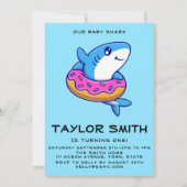 可愛いベビーシャークとドーナツバースデーパーティーの招待客 招待状 (正面)