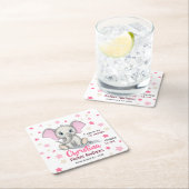 可愛いベビーゾウとピンクの耳ガール誕生統計 スクエアペーパーコースター (インサイチュ)