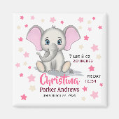 可愛いベビーゾウとピンクの耳ガール誕生統計 マグネット (正面)